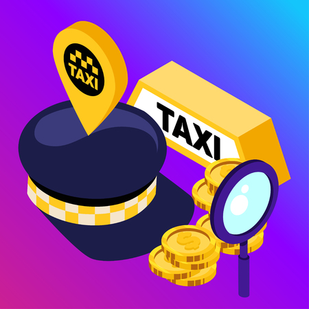 Taxi vector car illustration. Transport icon, symbol of transportation. Vehicle traffic banner design. Speed deliveryのイラスト素材