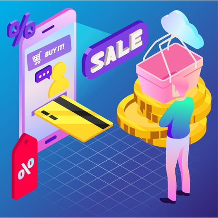 Online shopping. Vector illustration of business. Sale, internet, design Digital marketing pictureのイラスト素材