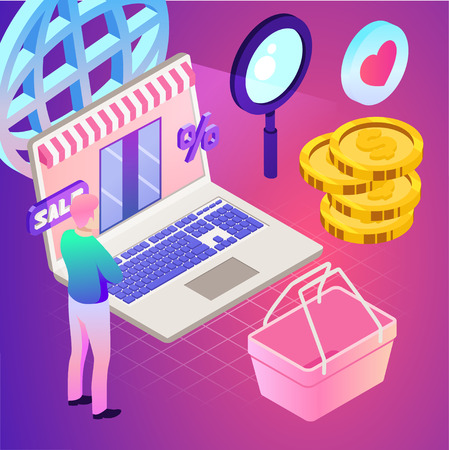 Online shopping. Vector illustration of business. Sale, internet, design Digital marketing pictureのイラスト素材