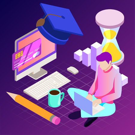 Education. Vector illustration of online learning concept. School, future technology, e-learningのイラスト素材