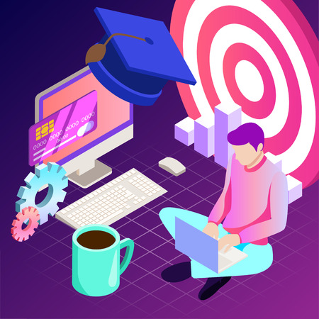 Education. Vector illustration of online learning concept. School, future technology, e-learningのイラスト素材