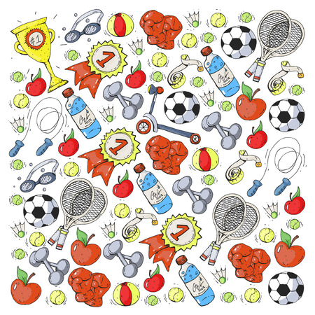 Vector pattern with sport elements. Fitness, games exercisesのイラスト素材