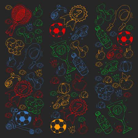 Vector pattern with sport elements. Fitness, games exercisesのイラスト素材