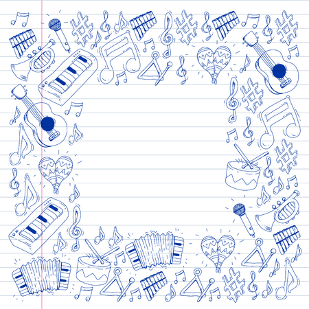 Music background for patterns. Vector illustration with musical instrumentsのイラスト素材
