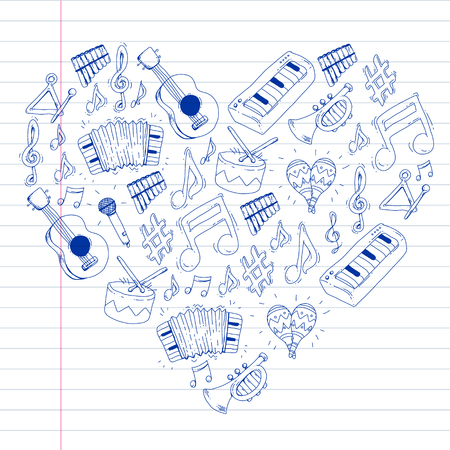 Music background for patterns. Vector illustration with musical instrumentsのイラスト素材