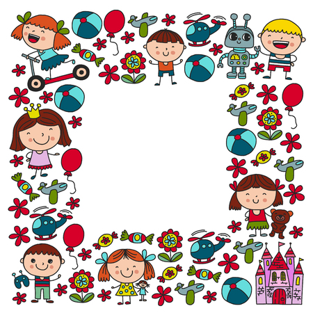 Children with toys. Colorful pattern for kindergarten postersのイラスト素材
