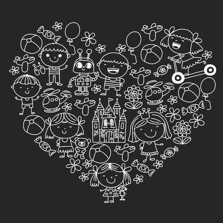 Children with toys. Colorful pattern for kindergarten postersのイラスト素材