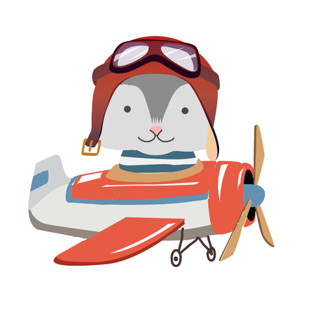 Cartoon animal fly on a airplane. Image for children clothes, postcardsのイラスト素材