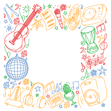 Musical pattern for posters, banners. Music festival, karaoke, disco, rock.のイラスト素材