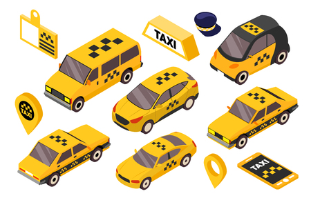 Taxi flat illustration on white background. Images of cars for infographic.のイラスト素材