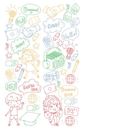 Vector pattern for language class, online courses. English, arabic, italian, japanese spanish chinese germanのイラスト素材