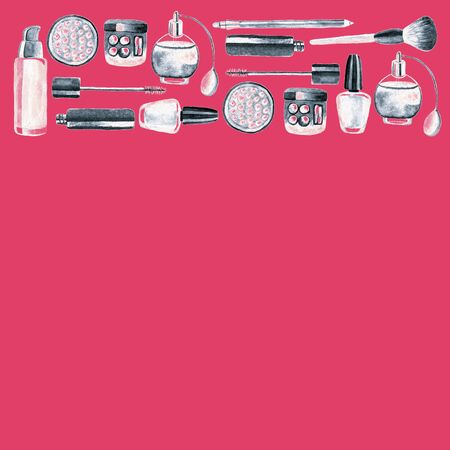 Cosmetic products with ingredient plants in  illustration for posters, patterns, backgrounds.の写真素材