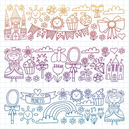 Vector pattern for little girls. Princess illustration for happy birthday partyのイラスト素材