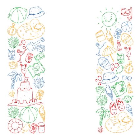 Vector pattern with travel and beach iconsのイラスト素材