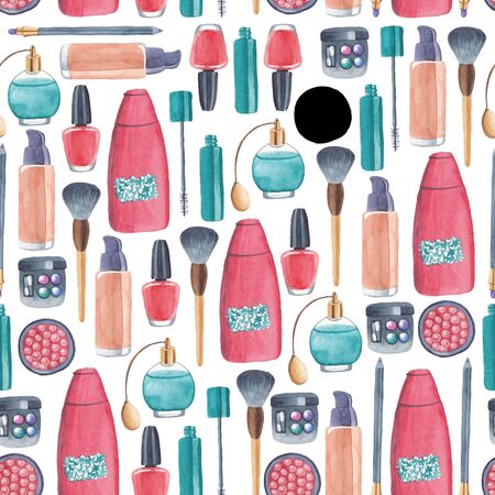 Cosmetic products with ingredient plants in watercolor illustration for posters, patterns, backgrounds.の写真素材