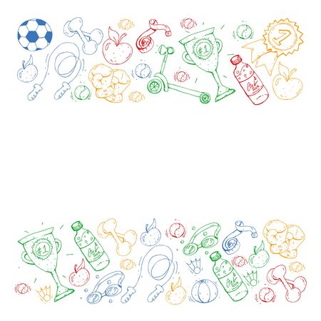 Vector pattern with sport elements. Fitness, games exercisesのイラスト素材