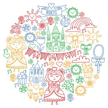 Vector pattern for little girls. Princess illustration for happy birthday partyのイラスト素材
