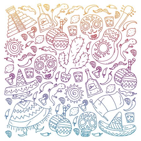 Travel to Mexico. Vector set with ethnic elemets for wallpapers, backgroundsのイラスト素材