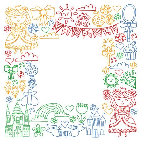 Vector pattern for little girls. Princess illustration for happy birthday partyのイラスト素材