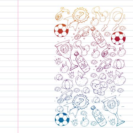 Vector pattern with sport elements. Fitness, games exercisesのイラスト素材