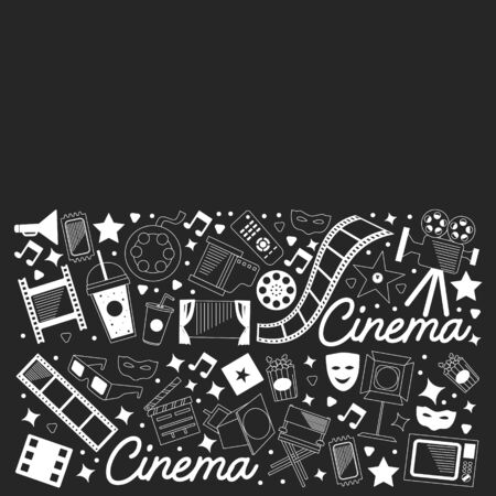 Vector pattern with cinema icons. Movie Theater, TV, popcorn, video clips musicalのイラスト素材