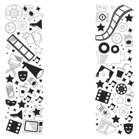 Vector pattern with cinema icons. Movie Theater, TV, popcorn, video clips, musicalのイラスト素材