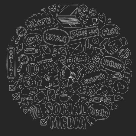 Social media, business, management icons Internet marketing communicationsのイラスト素材