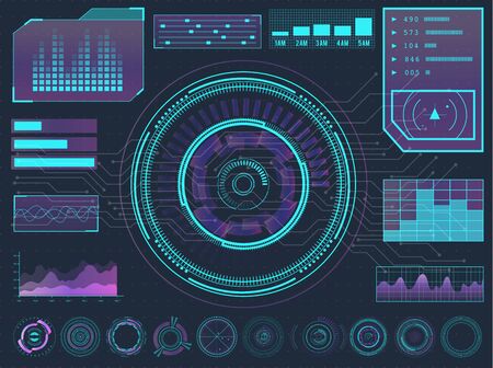 HUD elements sci-fi science futuristic user interface. Menu buttons, virtual reality, infographic vector illustration.のイラスト素材