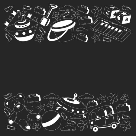 Kindergarten vector pattern with toys. Children play and grow together.のイラスト素材