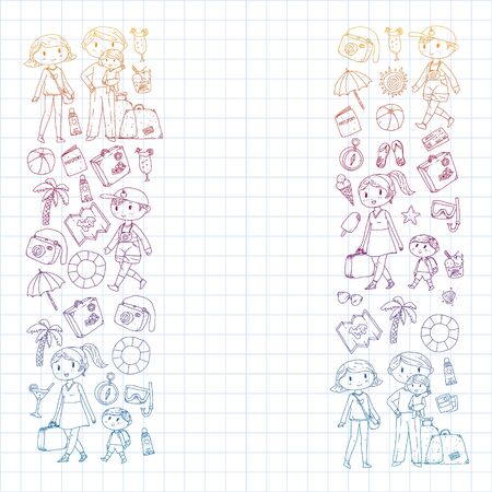 Vector pattern with travel and beach iconsのイラスト素材