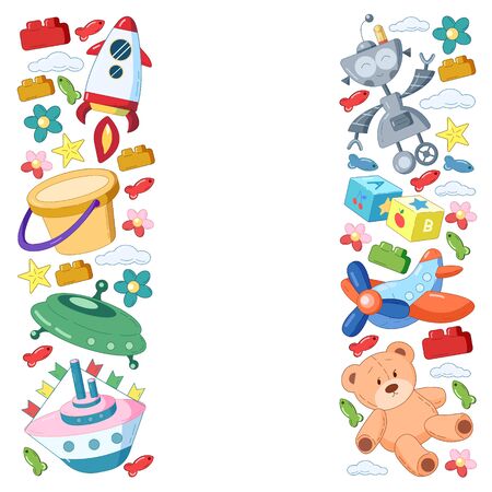 Kindergarten vector pattern with toys. Children play and grow together.のイラスト素材