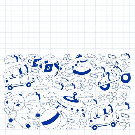 Kindergarten vector pattern with toys. Children play and grow together.のイラスト素材