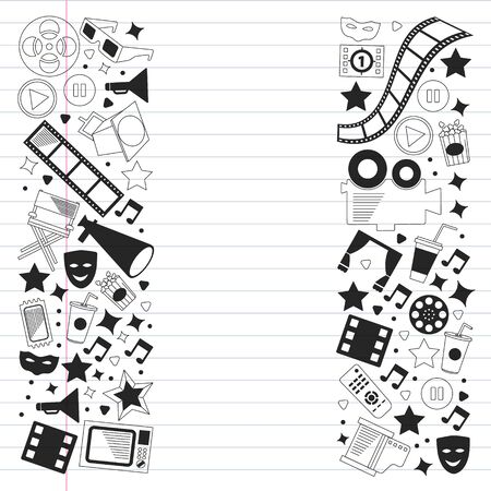 Movie Theater, TV, popcorn, video clips, musical Vector pattern with cinema iconsのイラスト素材