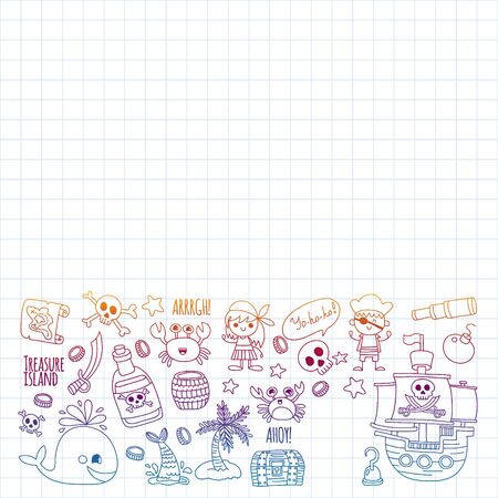 Vector pattern with pirate icons. Adventure, birthday party.のイラスト素材