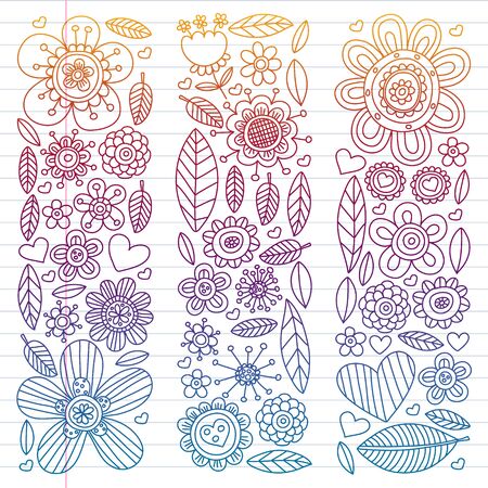 Flowers March 8. Doodle floral pattern. Vector icons for women.のイラスト素材