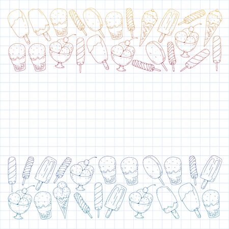 Collection of vector ice creams. Pattern for banners, posters.のイラスト素材