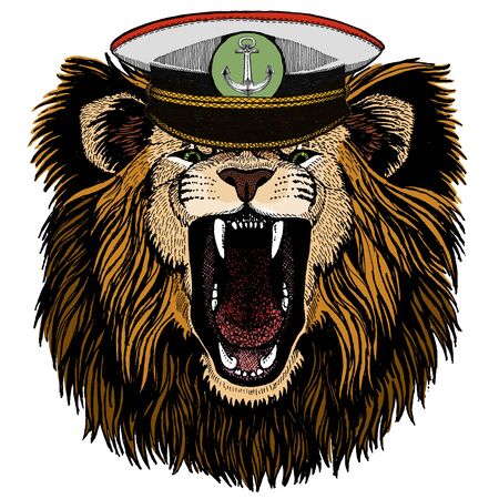 Animal wearing Sailor hat. Marine capitanのイラスト素材