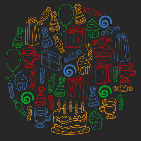 Happy birthday pattern. Set of vector birthday party elements.のイラスト素材