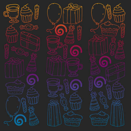 Happy birthday pattern. Set of vector birthday party elements.のイラスト素材