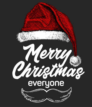 Merry Christmas Santa hat. Christmas Typographic Backgroundのイラスト素材