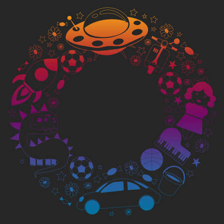 Vector pattern with toys for kids. Car, ufo, alien, airplane, teddy bear.のイラスト素材
