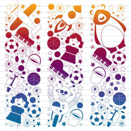 Kindergarten pattern with little children and toys. Creativity and imagination.のイラスト素材