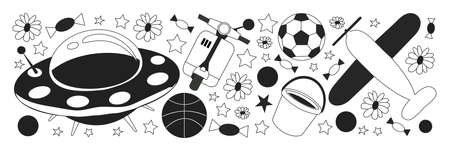 Kindergarten pattern with little children and toys. Creativity and imagination.のイラスト素材