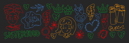 Vector pattern with afro american woman, asian girls.のイラスト素材