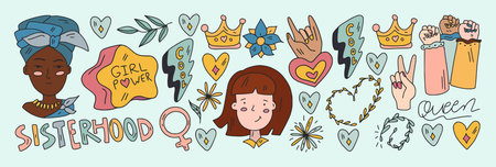 Vector pattern with afro american woman, asian girls.