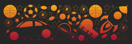 Creativity and imagination. Vector icons with school items.のイラスト素材