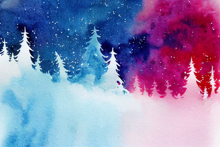 Christmas and winter is coming. Woodland landscape for winter and new year holidays. Holiday winter landscape. Christmas background.の写真素材