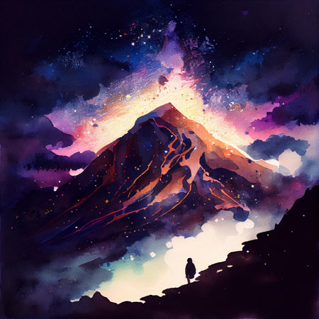 Mounitan in night, hiking, galaxy. Creativity and imagination.の写真素材