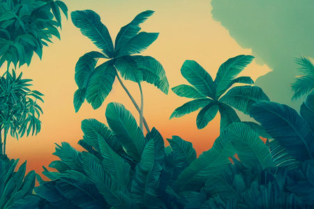 tropics, beach, sand, sea, palm trees, sunの写真素材