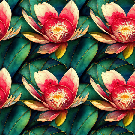 Pattern with tropical leaves. Seamless flower, floral pattern. Vintage hand drawn botanical illustration.の写真素材